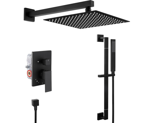 KES Shower Faucets Sets Complete 12-Inch Rain Shower Head with Handheld Spray Shower Slide Bar Including Rough-in Valve and Trim Kit Matte Black,&nbsp;