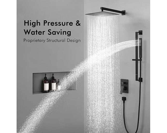 KES Shower Faucets Sets Complete 12-Inch Rain Shower Head with Handheld Spray Shower Slide Bar Including Rough-in Valve and Trim Kit Matte Black,&nbsp;