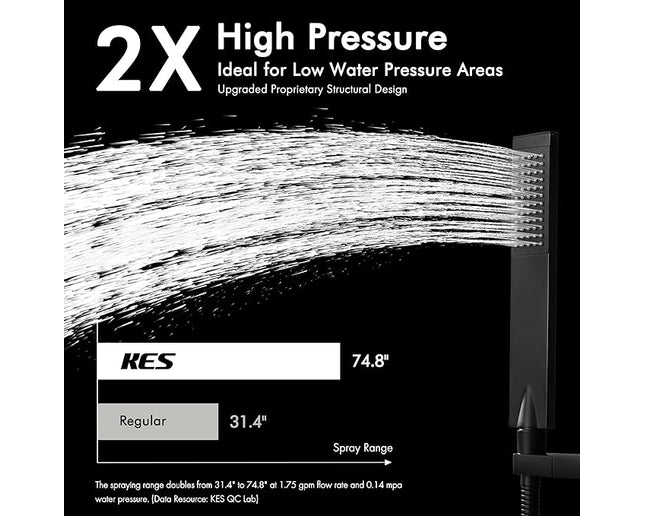 KES Shower Faucets Sets Complete 12-Inch Rain Shower Head with Handheld Spray Shower Slide Bar Including Rough-in Valve and Trim Kit Matte Black,&nbsp;