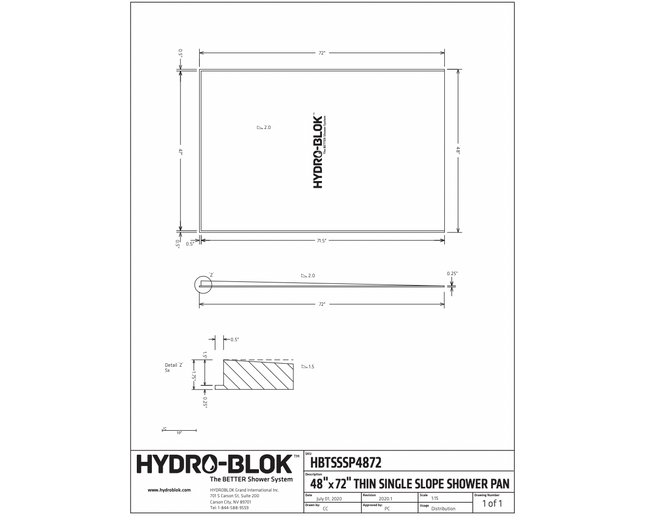 36x60 Single Slope Shower Pan - Hydroblok