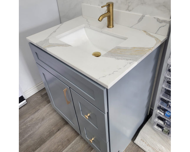 Wood Bathroom Vanity Shaker Design  including Unique Quartz Top & Sink
