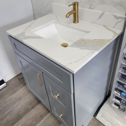 Wood Bathroom Vanity Shaker Design  including Unique Quartz Top & Sink