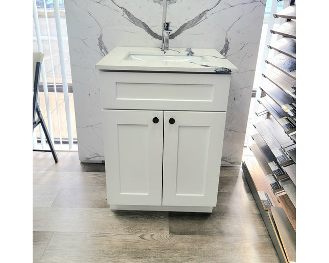 Wood Bathroom Vanity Shaker Design  including Unique Quartz Top & Sink