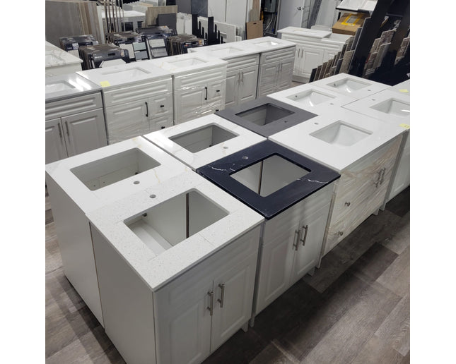 Wood Bathroom Vanity Shaker Design  including Unique Quartz Top & Sink